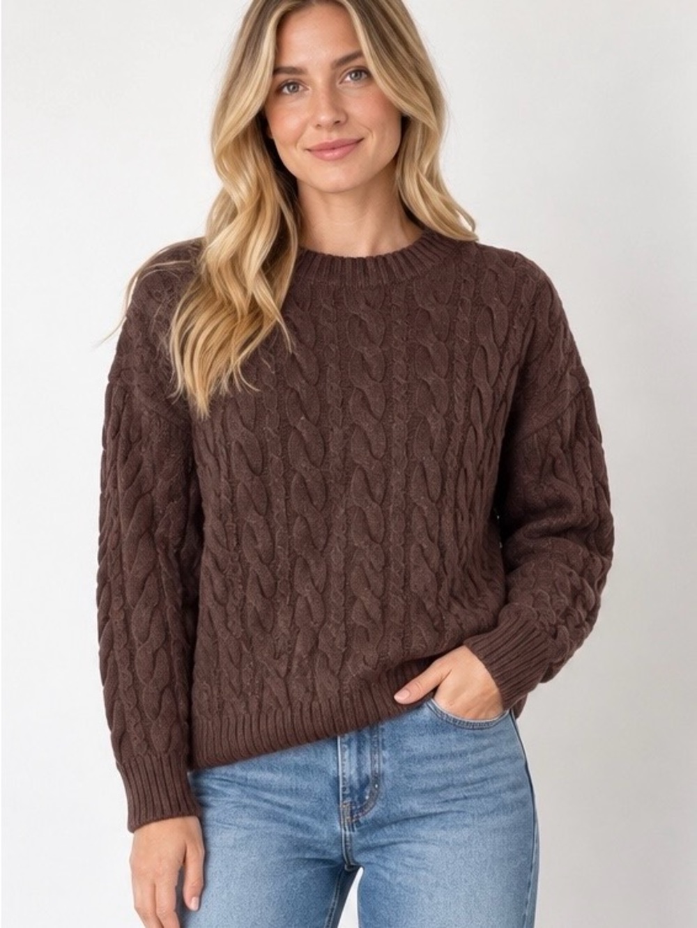 The Group Babaton Brown Merino Wool Cable Knit Sweater Size 2 S/M